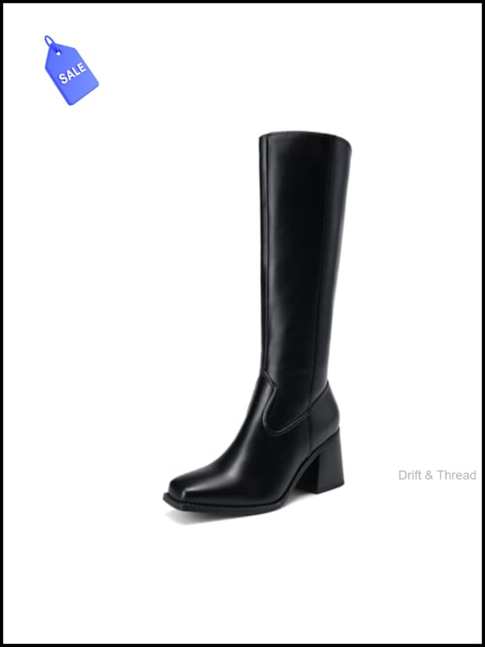 Women's Knee High Block Heel Boots Square Toe Faux Leather Side Zip Tall Boots